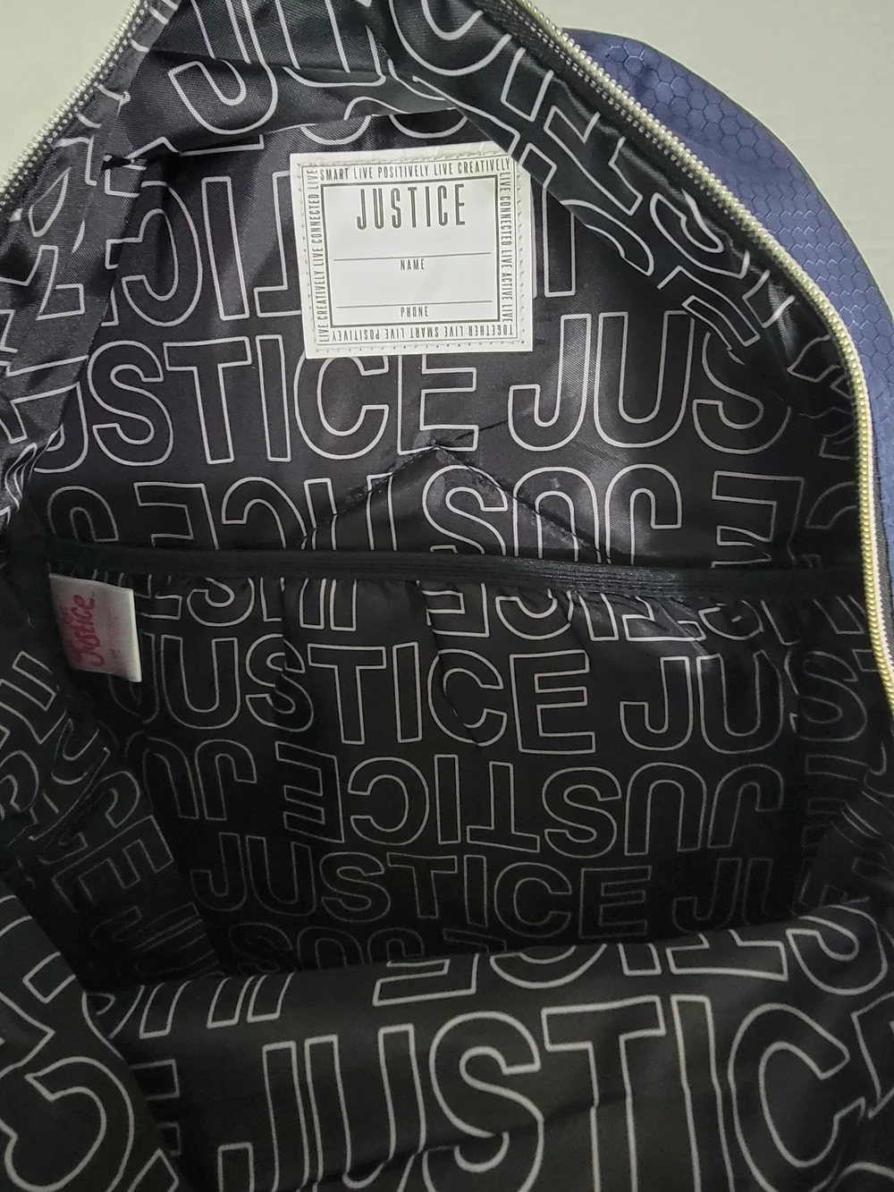 Justice Navy Blue Backpack with Gold Zippers - Girls/Men Bags